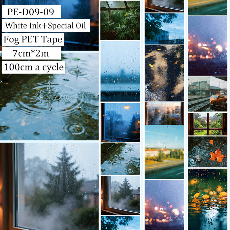 Raindrops falling on window Fog PET Tape featuring rain, and wind designs for journaling, scrapbooking and collage