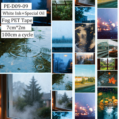 Raindrops falling on window Fog PET Tape featuring rain, and wind designs for journaling, scrapbooking and collage