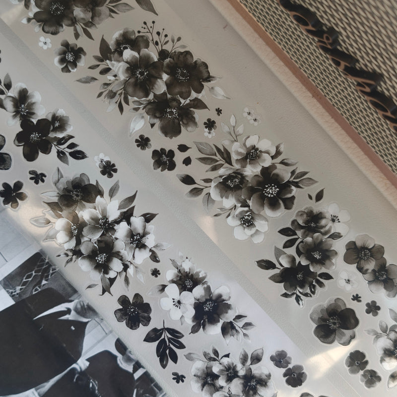 Whole Roll 5.5cm*3m Ink Shadow Flower Die Cutting PET Tape featuring flower, and shadow designs for journaling, scrapbooking and collage