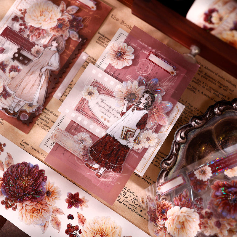 Peony Flower Narrative Die-Cutting Washi Tape - Whole Roll 5.5cm×5m