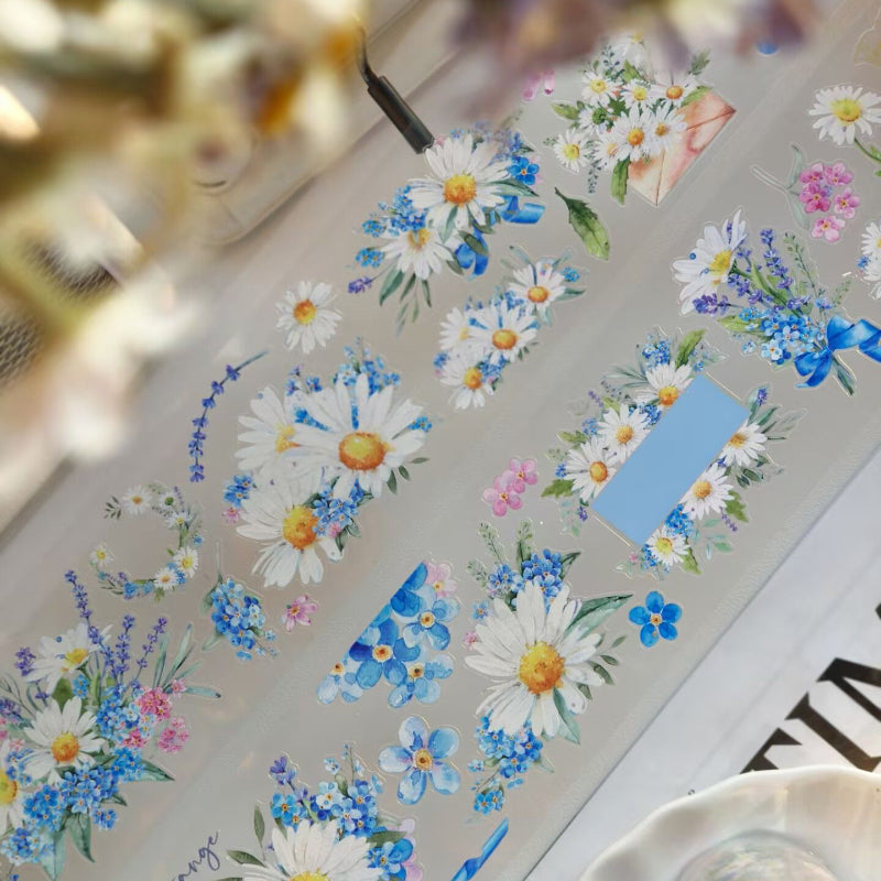 6cm*100cm Blue Island Flower Fragrance Die Cutting PET Tape featuring blue, flower, and island designs for journaling, scrapbooking and collage