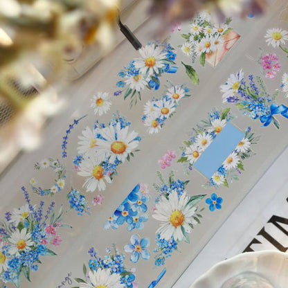 6cm*100cm Blue Island Flower Fragrance Die Cutting PET Tape featuring blue, flower, and island designs for journaling, scrapbooking and collage