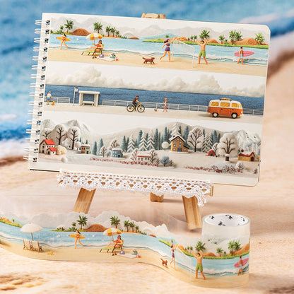 Felt World Series White Kraft Paper Tape featuring white designs for journaling, scrapbooking and collage