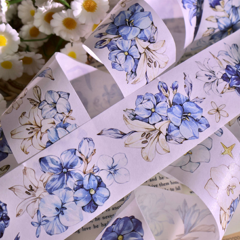 Whole Roll 5.5cm*5m Lan Yue Bai Die Cutting Washi/PET/Shell Silver PET Tape featuring silver designs for journaling, scrapbooking and collage