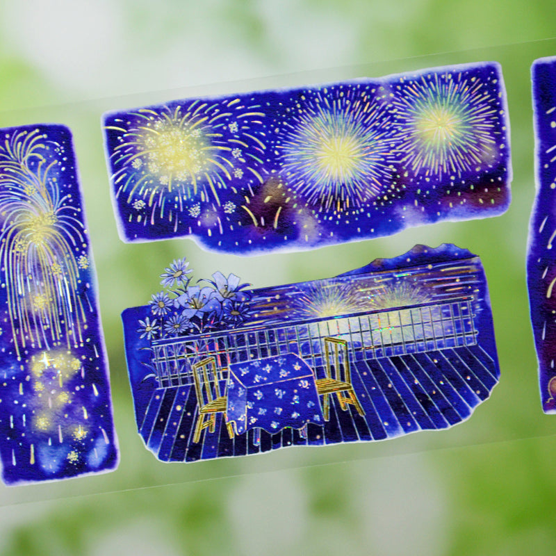 7.5cm*100cm Night of Fireworks Shell Light PET Tape featuring light designs for journaling, scrapbooking and collage