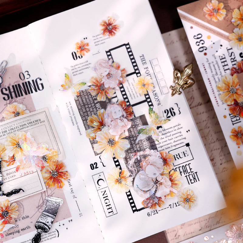 Whole Roll 5cm*5m Autumn Brown Floral Die Cutting Washi/PET/Shell Light Washi/PET Tape