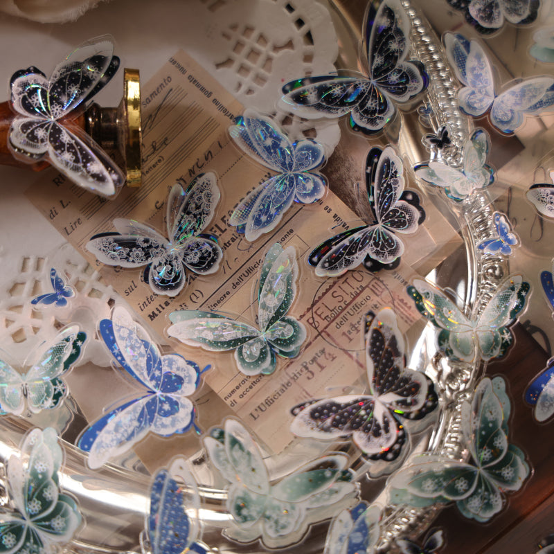 6cm*100cm Blue Dream Butterfly Die Cutting Shell Silver/Gold/Light PET Tape