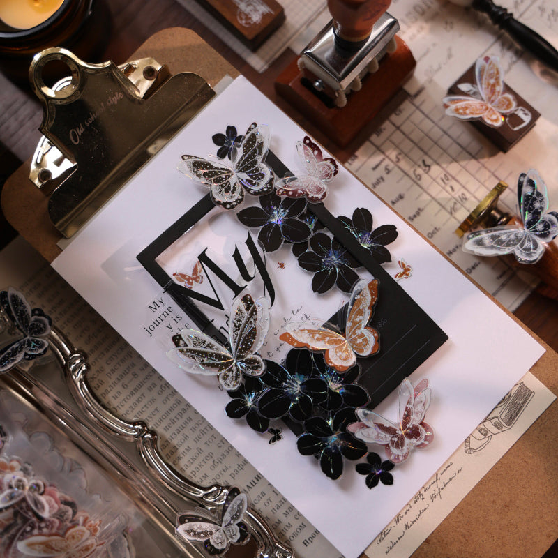 6cm*100cm Blue Dream Butterfly Die Cutting Shell Silver/Gold/Light PET Tape