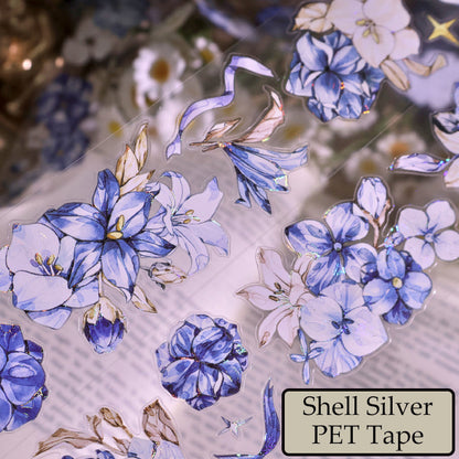 Whole Roll 5.5cm*5m Lan Yue Bai Die Cutting Washi/PET/Shell Silver PET Tape