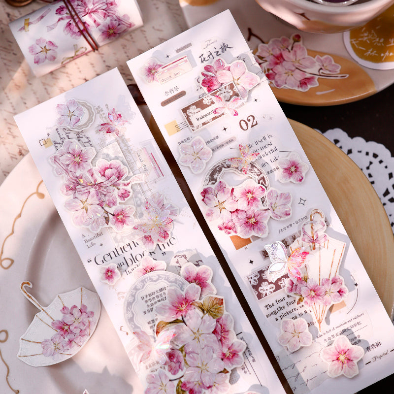 6.5cm*125cm Pink Cherry Blossom Die Cutting Washi/PET/Shell Light Washi/PET Tape