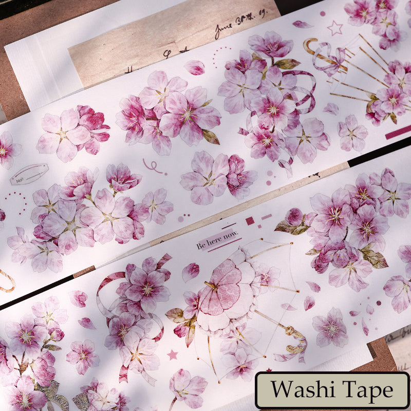 Whole Roll 6.5cm*5m Pink Cherry Blossom Die Cutting Washi/PET/Shell Light Washi/PET Tape