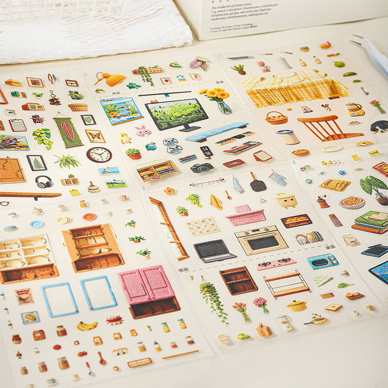 Corner Of Home Series 3D Sticker featuring home designs for journaling, scrapbooking and collage
