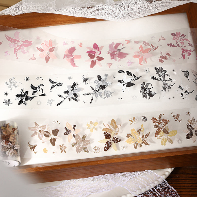 Star Flower Lily Series Die Cutting PET Tape featuring flower, and star designs for journaling, scrapbooking and collage