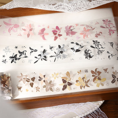 Star Flower Lily Series Die Cutting PET Tape featuring flower, and star designs for journaling, scrapbooking and collage
