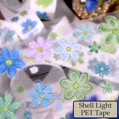4cm*120cm Sea Mist Flower Die Cutting Shell Light Washi/PET Tape