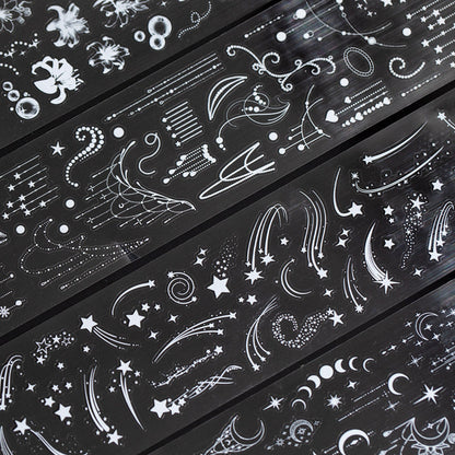 Silver Frost Black Ink Series Die Cutting PET Tape featuring black, and silver designs for journaling, scrapbooking and collage