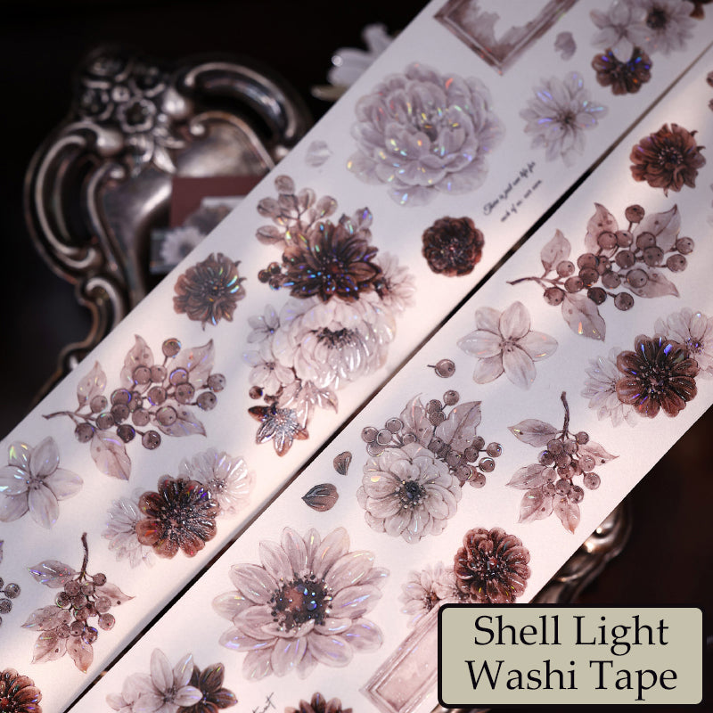 Whole Roll 5.5cm*5m Brown Shadow Old Manuscript Die Cutting Shell Light Washi/PET Tape
