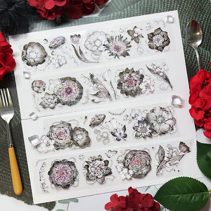 Whole Roll 6cm*5m Darkness thorns Shell Light PET Tape featuring light designs for journaling, scrapbooking and collage