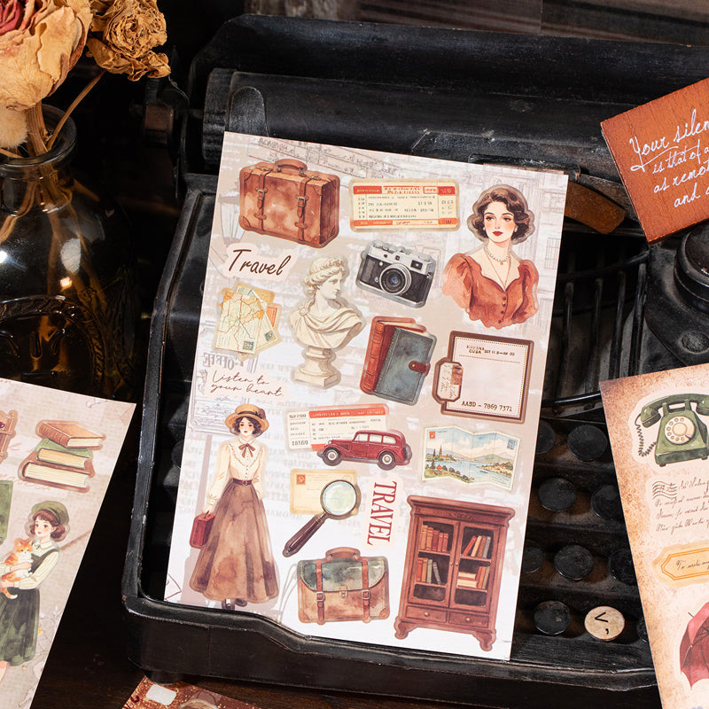 Old Scenes Series Sticker Book featuring old, and book designs for journaling, scrapbooking and collage