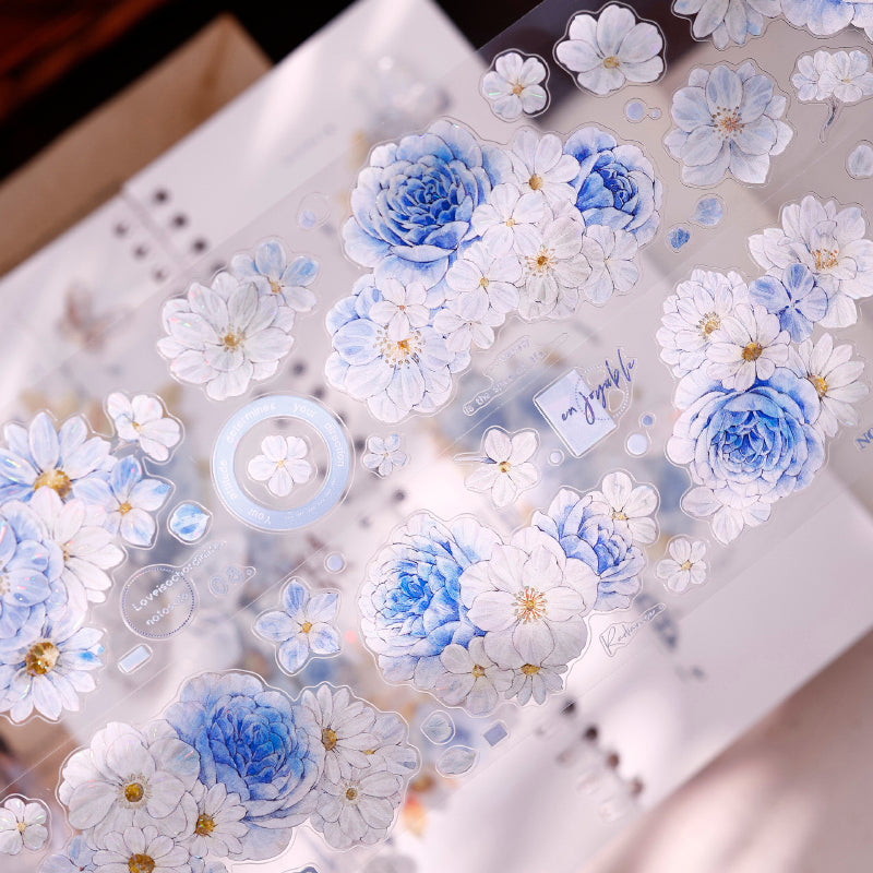 5.5cm*125cm Light Blue Flower Die Cutting Washi/PET/Shell Light Washi/PET Tape