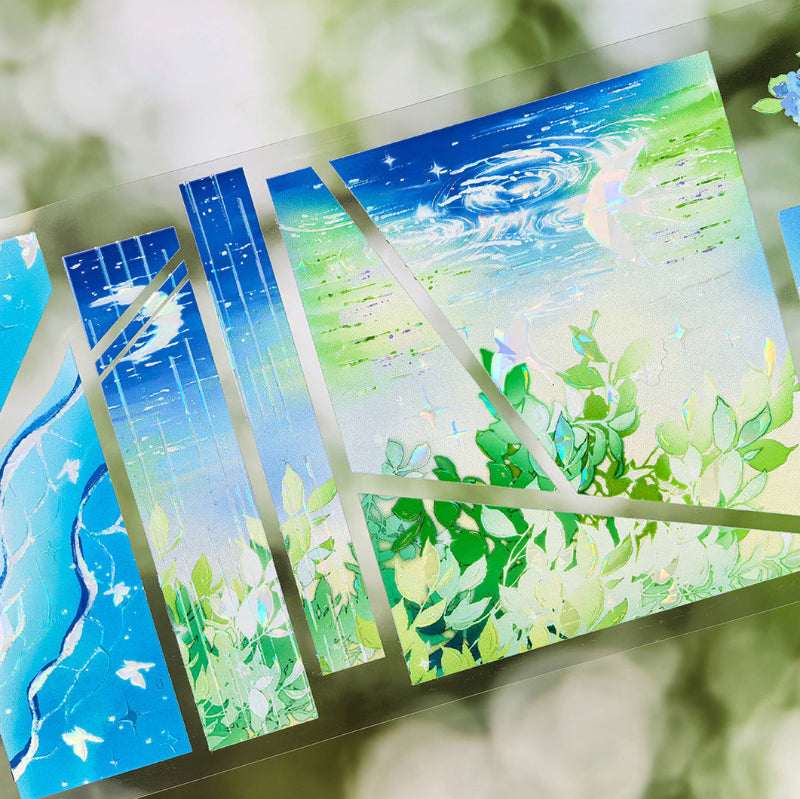 7cm*100cm Mint Rain Shell Light PET Tape featuring rain, and light designs for journaling, scrapbooking and collage