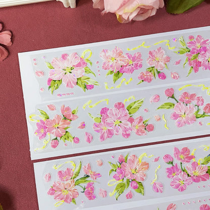 Whole Roll 5cm*5m Pine Ccented flower Washi/Self-adhesive/Shell Light PET Tape featuring flower, and light designs for journaling, scrapbooking and collage
