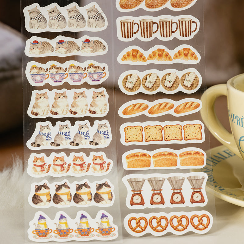 Cat Den Hours Series Die Cutting Self-adhesive Tape featuring cat designs for journaling, scrapbooking and collage