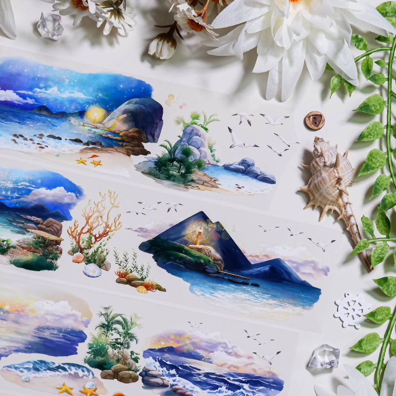 Whole Roll 7cm*5m The Sea at Dusk PET Tape featuring sea designs for journaling, scrapbooking and collage