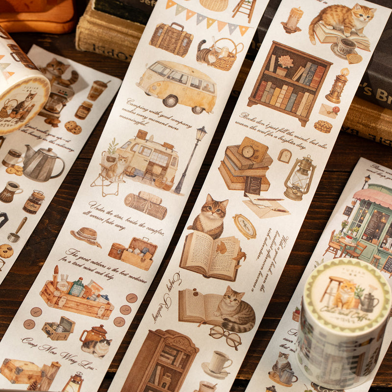 Coffee and Cat Series Washi Tape featuring cat designs for journaling, scrapbooking and collage