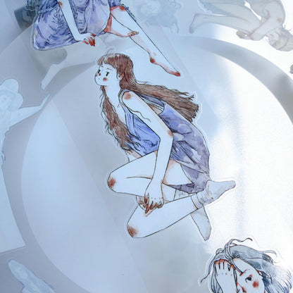 5.5cm*166cm Girls Thoughts Die Cutting Washi/PET/Fog PET Tape featuring girl designs for journaling, scrapbooking and collage