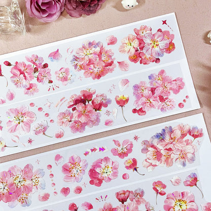 Whole Roll 6cm*5m Cherry Blossom Affair Die Cutting Shell Light PET/Synthetic Paper Tape