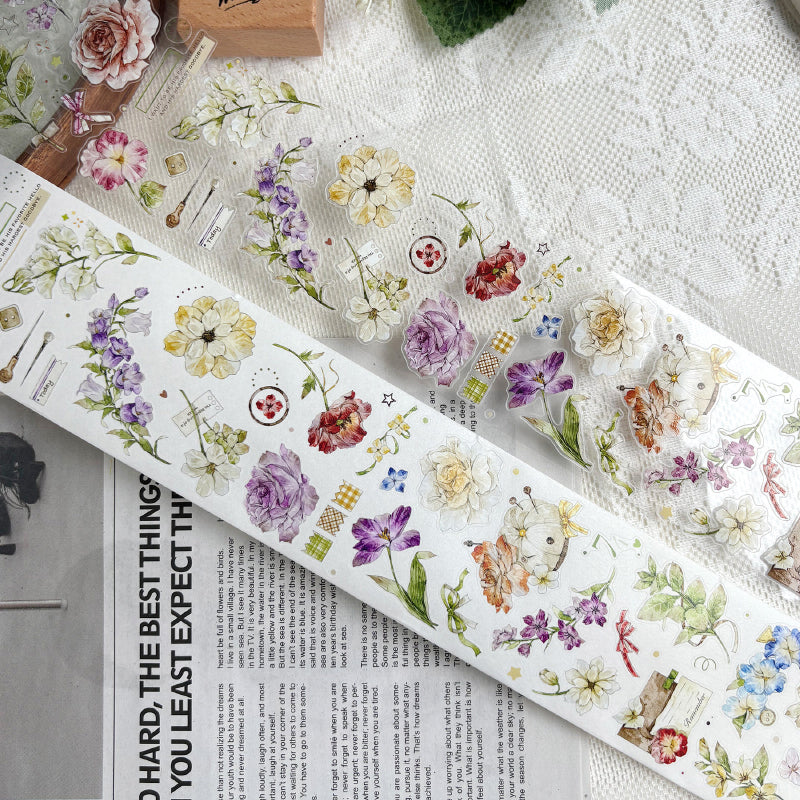 Whole Roll 6cm*5m Embroidered Flower Letter Die Cutting Washi/PET Tape