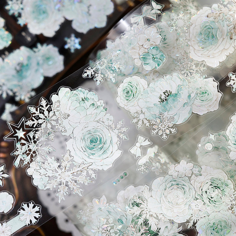 Whole Roll 6.5cm*6m Mint Ice Die Cutting Shell Light PET Tape featuring light designs for journaling, scrapbooking and collage