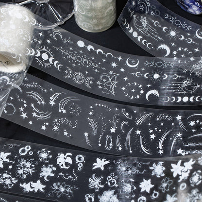 Silver Frost Black Ink Series Die Cutting PET Tape featuring black, and silver designs for journaling, scrapbooking and collage