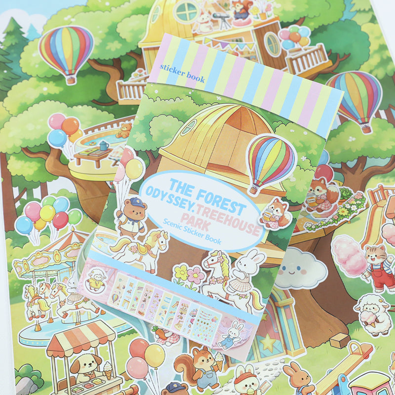 Treehouse Park 3D Sticker featuring house, and tree designs for journaling, scrapbooking and collage