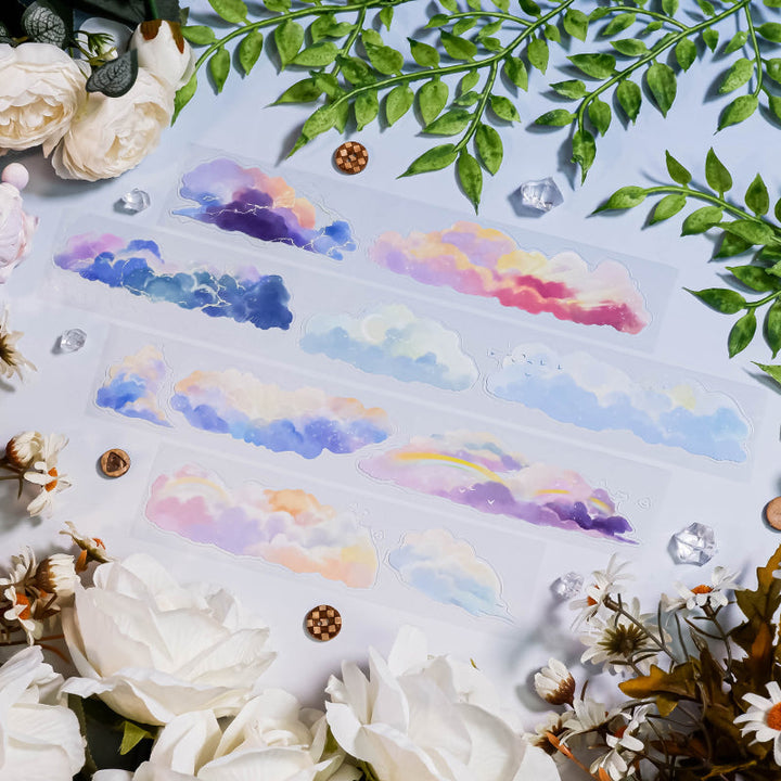 4.5cm*100cm In the cloud Die Cutting PET Tape featuring cloud designs for journaling, scrapbooking and collage