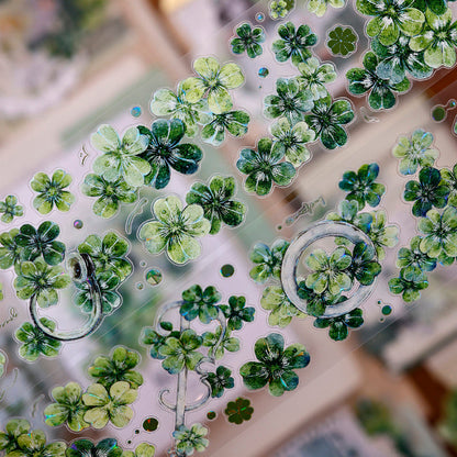 Whole Roll 6cm*6m Four Leaf Clover Die Cutting Washi/PET/Shell Light PET Tape featuring leaf, and light designs for journaling, scrapbooking and collage