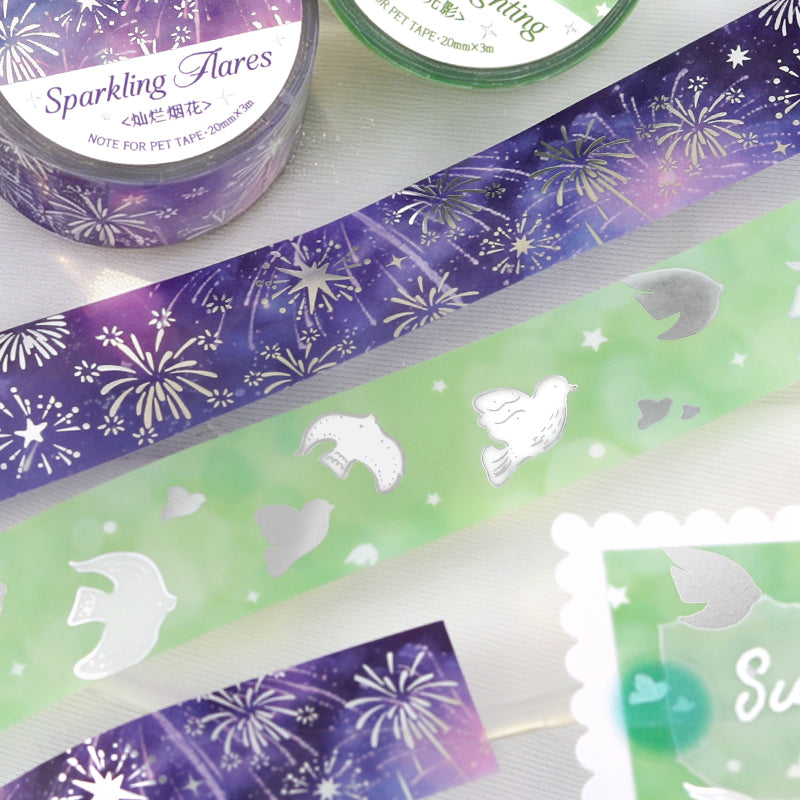 Dreaming Flowing Light Music Series Silver Stamping PET Tape featuring dream, silver, and music designs for journaling, scrapbooking and collage