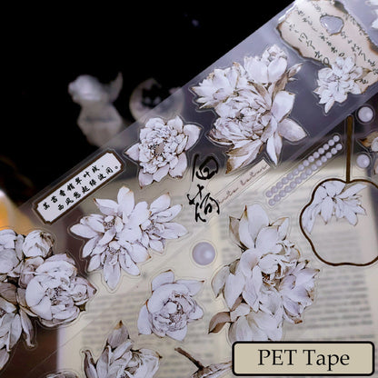 5.5cm*100cm White lotus flower Die Cutting Washi/PET/Shell Silver PET Tape