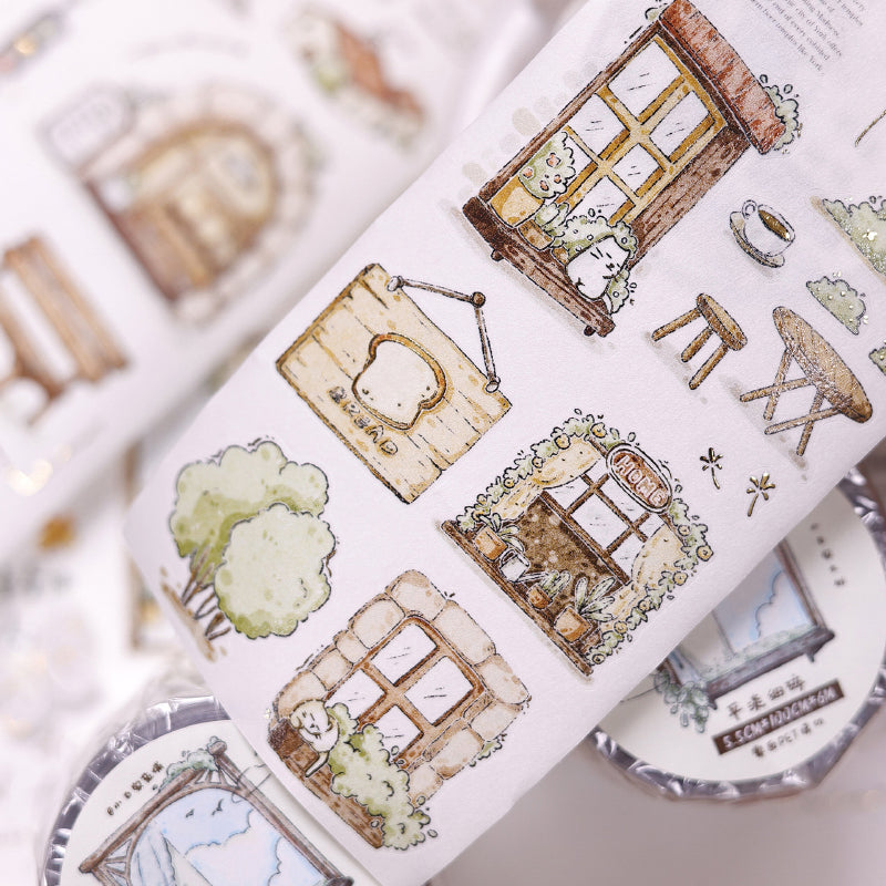 5.5cm*120cm Plain trivial Die Cutting Gold Stamping Washi/PET/Fog PET Tape featuring old, and gold designs for journaling, scrapbooking and collage