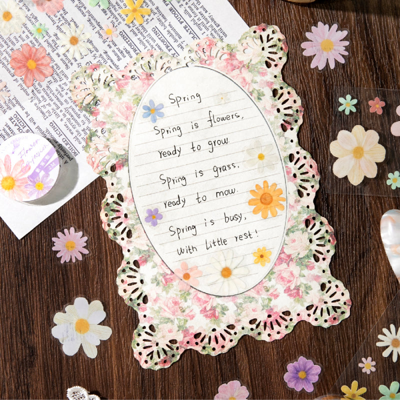 Daisy flower journal series Die Cutting PET Tape featuring flower designs for journaling, scrapbooking and collage