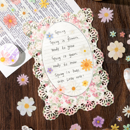 Daisy flower journal series Die Cutting PET Tape featuring flower designs for journaling, scrapbooking and collage