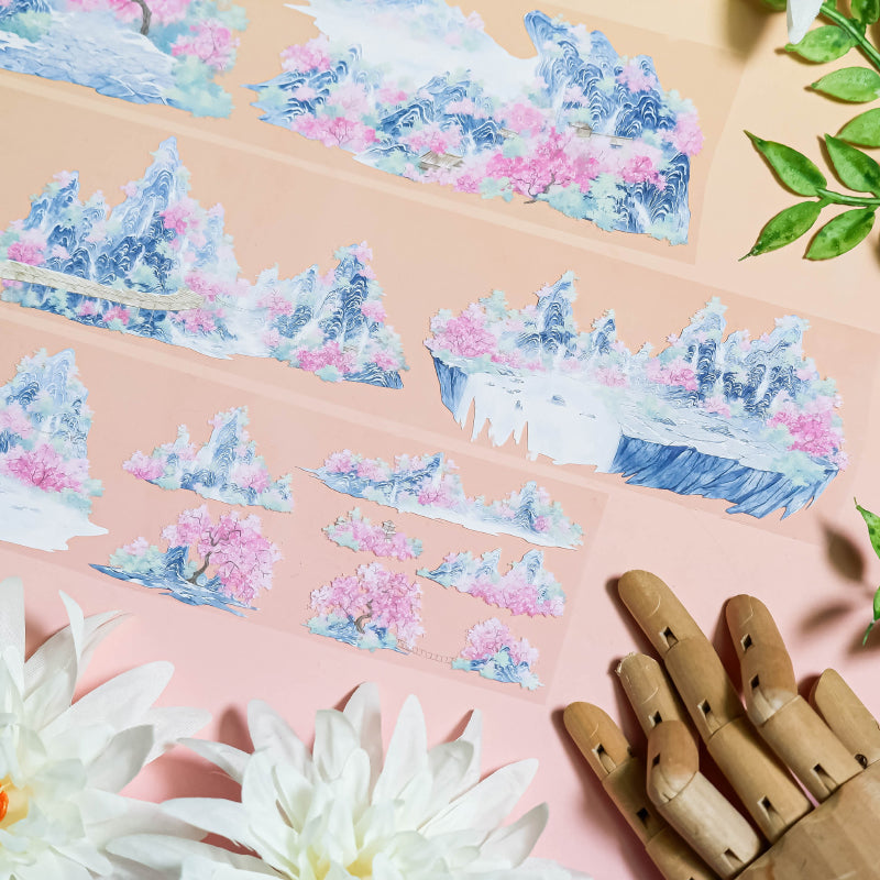 Whole Roll 7cm*5m Peach Blossom Realm PET Tape featuring peach designs for journaling, scrapbooking and collage