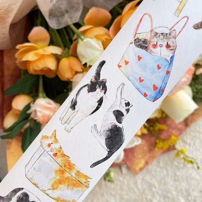 Whole Roll 6cm*10m Cat Home Die Cutting Washi/PET/Fog PET Tape featuring cat, and home designs for journaling, scrapbooking and collage