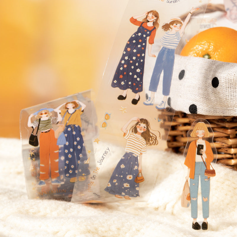 The orange flavored girl series Die Cutting PET Tape featuring red, girl, and orange designs for journaling, scrapbooking and collage