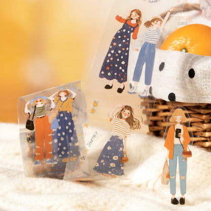 The orange flavored girl series Die Cutting PET Tape featuring red, girl, and orange designs for journaling, scrapbooking and collage