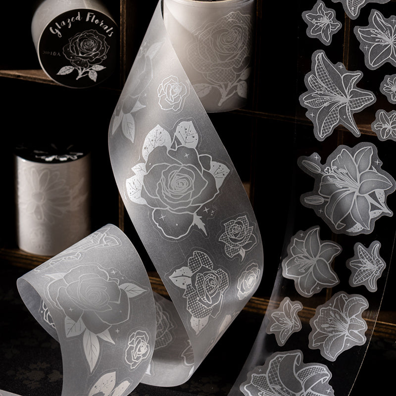 Glass Flower Series Sulfuric Acid Paper Tape featuring flower, and glass designs for journaling, scrapbooking and collage