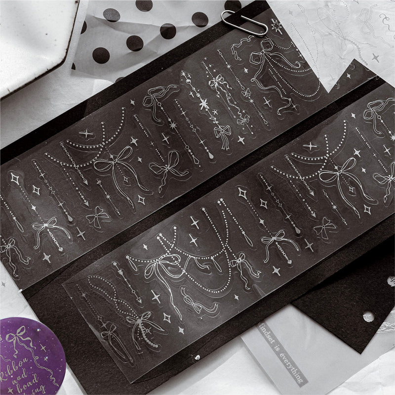 Chain Secret Series Silver Stamping Die Cutting PET Tape featuring secret, and silver designs for journaling, scrapbooking and collage