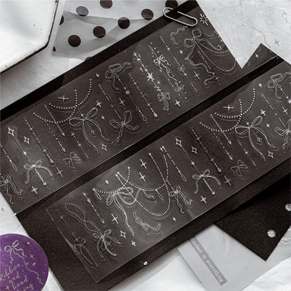 Chain Secret Series Silver Stamping Die Cutting PET Tape featuring secret, and silver designs for journaling, scrapbooking and collage