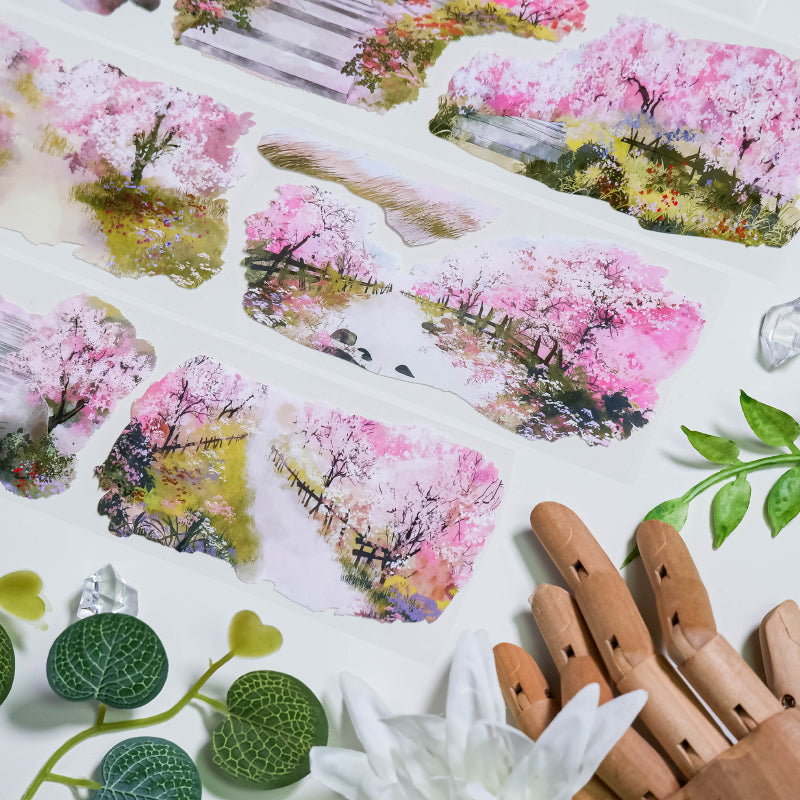 Whole Roll 7cm*5m Cherry Blossom Tree PET Tape featuring tree, and cherry designs for journaling, scrapbooking and collage